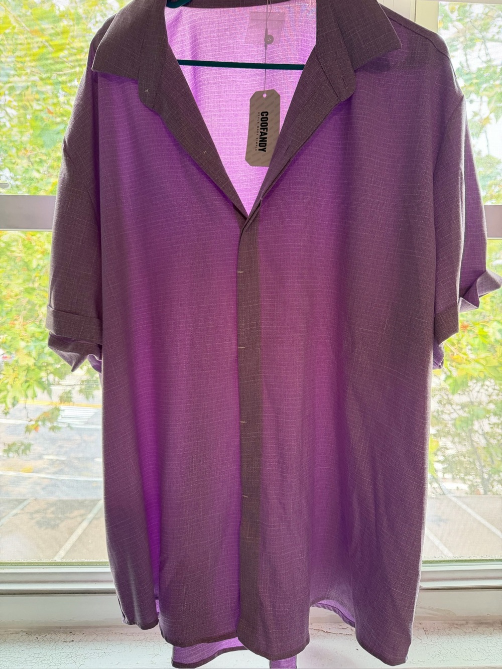 Men’s Short-Sleeve Button Front Shirt - Purple coofandy 3x purple